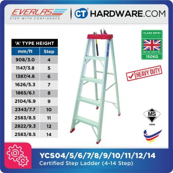 EVERLAS YCS HEAVY DUTY STEP LADDER BRITISH CERTIFIED EN:131 COMMERCIAL WITH 150KG WORK LOAD CAPACITY