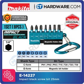 MAKITA E-14227 IMPACT BLACK SCREW BIT 25MM - 8PCS  [ E14227 ]