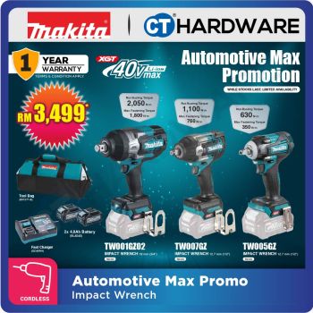 MAKITA AUTOMATIC MAX PROMOTION IMPACT WRENCH [ TW001GZ02 + TW007GZ + TW005GZ ] COME WITH 2x 4.0AH BATTERY & 1x CHARGER