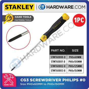 STANLEY STMT608 CUSHION GRIP SCREWDRIVER PHILIPS #0 SIZE PH0 x 60MM TO PH0 x 150MM