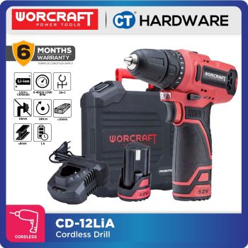 WORCRAFT CD12LiA CORDLESS DRILL 12V 10MM 400-1300RPM COME WITH 2PCS BATTERY 12V 1.3AH & 1PC CHARGER & ACCESSORIES [ CNY PROMO 2024 ]