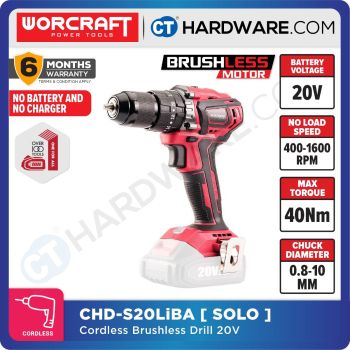 WORCRAFT CHD-S20LiBA-SOLO CORDLESS BRUSHLESS DRILL 20V | 10MM | 40NM WITHOUT BATTERY & CHARGER [ CHDS20LIBASOLO ]