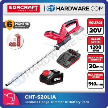 WORCRAFT CHTS20LIASOLO CORDLESS HEDGE TRIMMER 20V 22" 1200/MIN COMBO WITH 4.0AH BATTERY & CHAGER