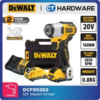 DEWALT DCF902D2 BRUSHLESS IMPACT WRENCH 12V 2.0AH 3/8" 168NM C/W 2 BATTERY AND 1 CHARGER