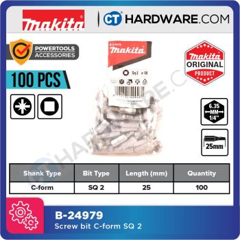 MAKITA B-24979 PLASTIC BAG SCREWDRIVER BIT C-FORM | 25MM | SQ 2 - 100PCS