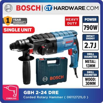 BOSCH GBH 2-24 DRE PROFESSIONAL CORDED ROTARY HAMMER SINGLE UNIT | 790W | 3-MODE | SDS PLUS | 06112721L0 [ GBH224DRE ] [ CNY PROMO 2024 ]