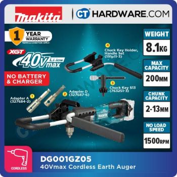 MAKITA DG001GZ05 CORDLESS EARTH AUGER 40V 400-1500RPM 55NM WITHOUT BATTERY & CHARGER