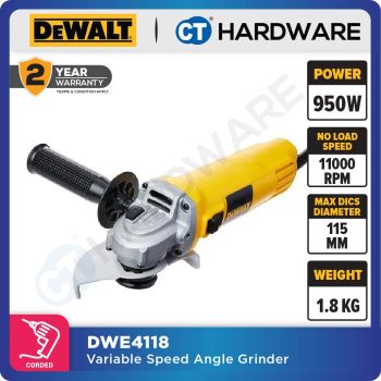 DEWALT DWE4118 ANGLE GRINDER 4" 950W 11000RPM ( SLIDER SWITCH ) 1.8KG
