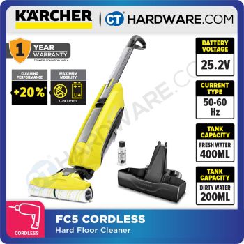 KARCHER FC5 CORDLESS  FLOOR CLEANER DIRTY TANK 200ML FRESH TANK 400ML [ FC5CORDLESS ]