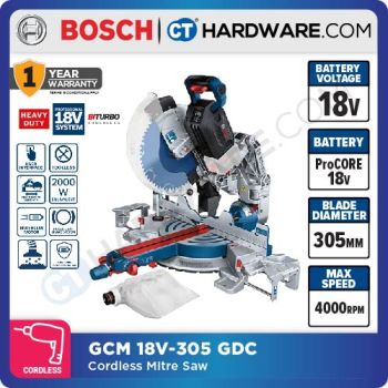 BOSCH GCM 18V-305 GDC CORDLESS MITRE SAW WITHOUT BATTERY & CHARGER 0601B430K0 (BITURBO BRUSHLESS)