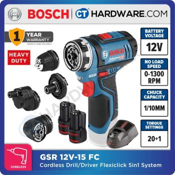 Bosch GSR12V-15 FC Professional FlexiClick 5-in-1 Cordless Drill Multi Tools Set