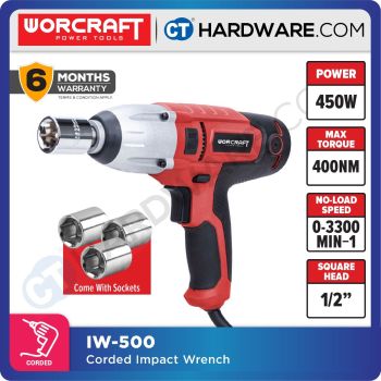 WORCRAFT IW-500  IMPACT WRENCH 450W | 1/2" SHANK | 8-30MM COME WITH SOCKET SIZE 17,19,21,23MM [ IW500 ]