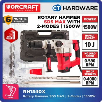 WORCRAFT RH15-40X Corded Rotary Hammer SDS MAX with 2-Modes | 1500W | 590RPM / Alatan Kuasa Gerudi Tukul Putar [RH1540X]