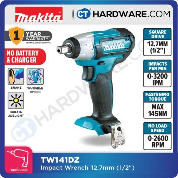 MAKITA TW141DZ CORDLESS IMPACT WRENCH 12V | 1/2" | 125W | 2600RPM | 145NM WITHOUT BATTERY & CHARGER 