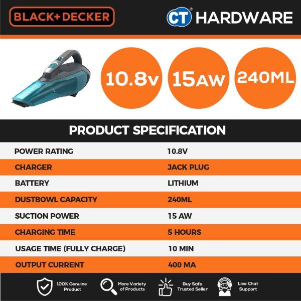 BLACK+DECKER 10.8V Wet and Dry Vacuum Cleaner WDA320B 