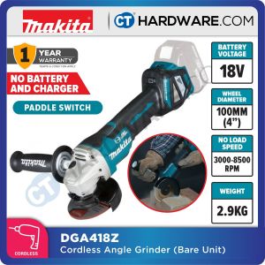 MAKITA DGA418Z CORDLESS ANGLE GRINDER 18V 4" 3000-8500RPM W/O BATT & CHARGER ( SOLO ) PADDLE SWITCH