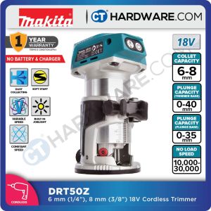 Makita DRT50Z Cordless Router 18V 6mm Collect W/O Battery & Charger(Solo) Brushless Motor