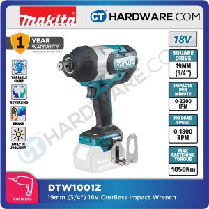 MAKITA DTW1001Z 19MM (3/4'') CORDLESS ANGLE IMPACT WRENCH