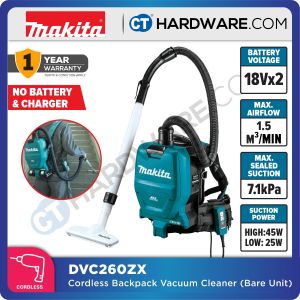 MAKITA DVC260ZX CORDLESS Twin 18V Backpack Vacuum Cleaner (Bare Unit) Brushless Motor with Powertools Attachment
