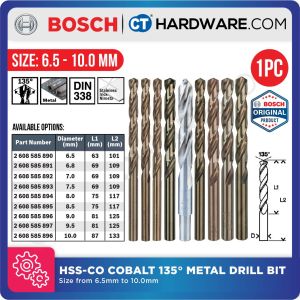 BOSCH HSS-G COBALT DRILL BIT 135° METAL DRILL BIT SIZE 6.5MM TO 10.0MM - 1PC