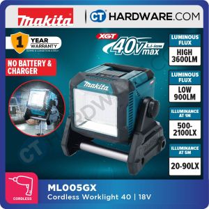 MAKITA ML005GX CORDLESS WORKLIGHT 40Vmax | 18V | High: 3,600 lm | Mid: 1,800 lm | Low: 900 lm WITHOUT BATTERY & CHARGER