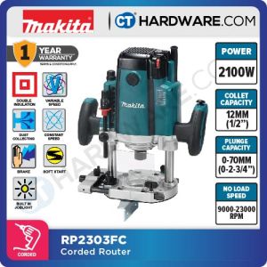 MAKITA RP2303FC CORDED ROUTER 12mm (1/2") | 2100W | 9000-23000RPM | PLUNGE TYPE UP TO 70MM