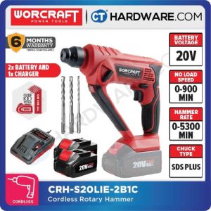 WORCRAFT CRH-S20LiE CORDLESS ROTARY HAMMER 2-MODE | 20V | 900RPM COME WITH 3PCS DRILL BITS  [ CRHS20LIE ]