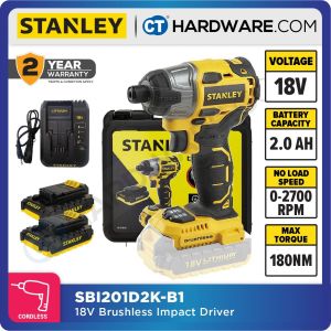 STANLEY BRUSHLESS IMPACT DRIVER 18V | 1700RPM | 180NM COME WITH 2x BATTERY & 1x CHARGER